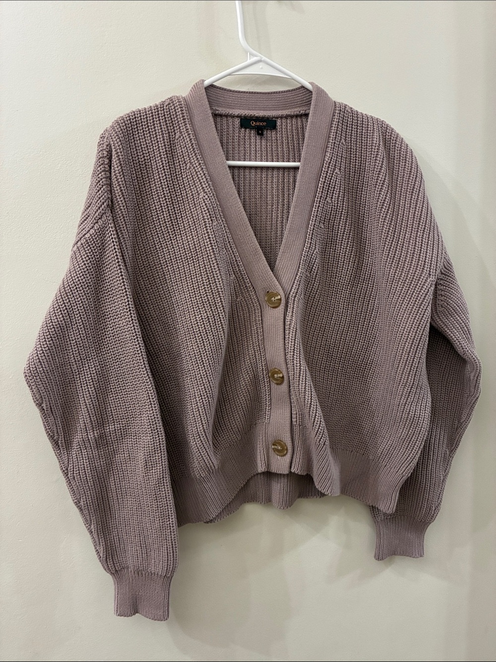 Quince Mauve Knit Button-Front Cardigan - women’s size small - organic cotton